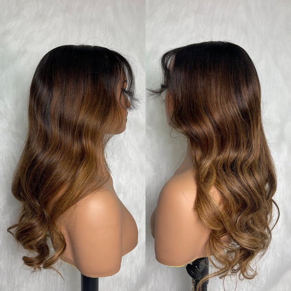 【Solo-Piece】Byebye Knots 360 HD Lace Pre-Cut 4-line Invisi-Strap 20inch 180% Color Wig - Body Wave Wavy with Bang