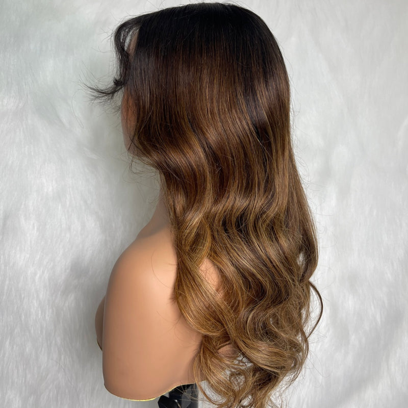 【Solo-Piece】Byebye Knots 360 HD Lace Pre-Cut 4-line Invisi-Strap 20inch 180% Color Wig - Body Wave Wavy with Bang