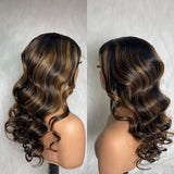 【Solo-Piece】4x4 Transparent Lace Preplucked 20inch 250% Highlight Color Wig - Body Wave Wavy