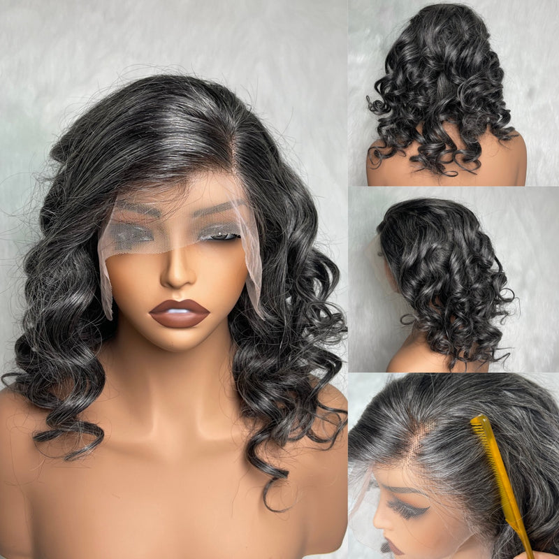 5x5/13x4 Transparent Lace Front Pre-plucked Salt and Pepper Gray Color Wig - Body Wave Wavy
