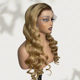 360 Transparent Lace Preplucked Hairline Brown Root Ombre Blonde Color Wig - Body Wave Wavy
