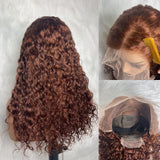 【Solo-Piece】 13x6 Full Frontal Transparent Lace 18inch 200% Reddish Brown Color Wig - Water Wave