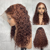 【Solo-Piece】 13x6 Full Frontal Transparent Lace 18inch 200% Reddish Brown Color Wig - Water Wave