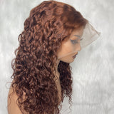 【Solo-Piece】 13x6 Full Frontal Transparent Lace 18inch 200% Reddish Brown Color Wig - Water Wave