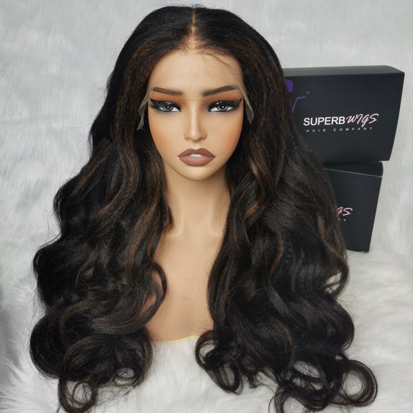 Bye~Bye~KNOTS HD Swiss Lace 13x6 Fitted Cap Ear Tap Highlight Color Wig - Kinky Wave