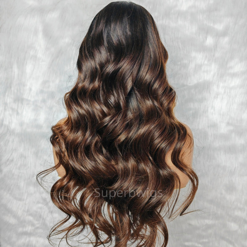 13x6 HD Swiss Lace Upgraded Hairline Pre-plucked 150%180% Ombre Highlight Color Wig - Body Wave Wavy