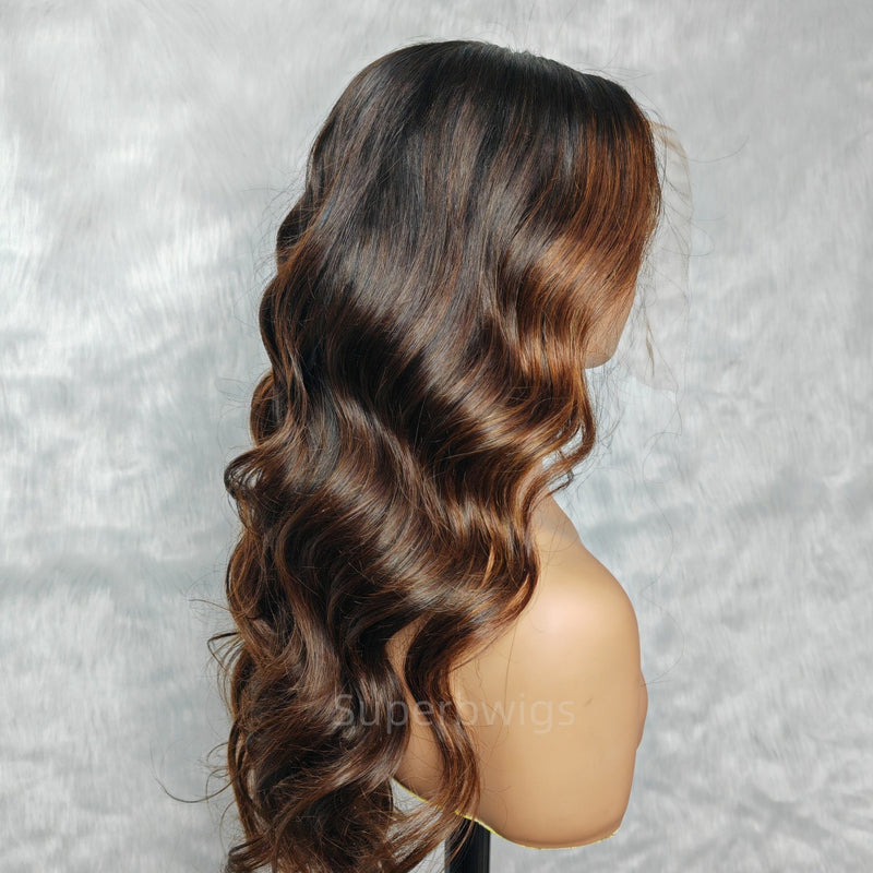 13x6 HD Swiss Lace Upgraded Hairline Pre-plucked 150%180% Ombre Highlight Color Wig - Body Wave Wavy