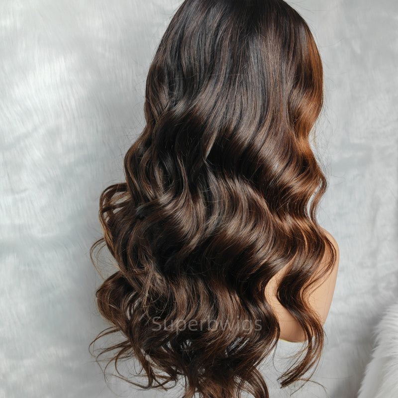 13x6 HD Swiss Lace Upgraded Hairline Pre-plucked 150%180% Ombre Highlight Color Wig - Body Wave Wavy