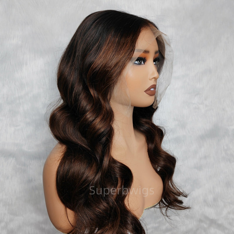 13x6 HD Swiss Lace Upgraded Hairline Pre-plucked 150%180% Ombre Highlight Color Wig - Body Wave Wavy