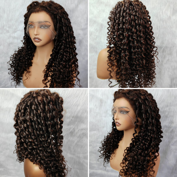 Bye~Bye~KNOTS HD Lace 13x6 Fitted Cap Ear Tap Brown Color 4C Edge Wig - Spanish Bouncy Curl