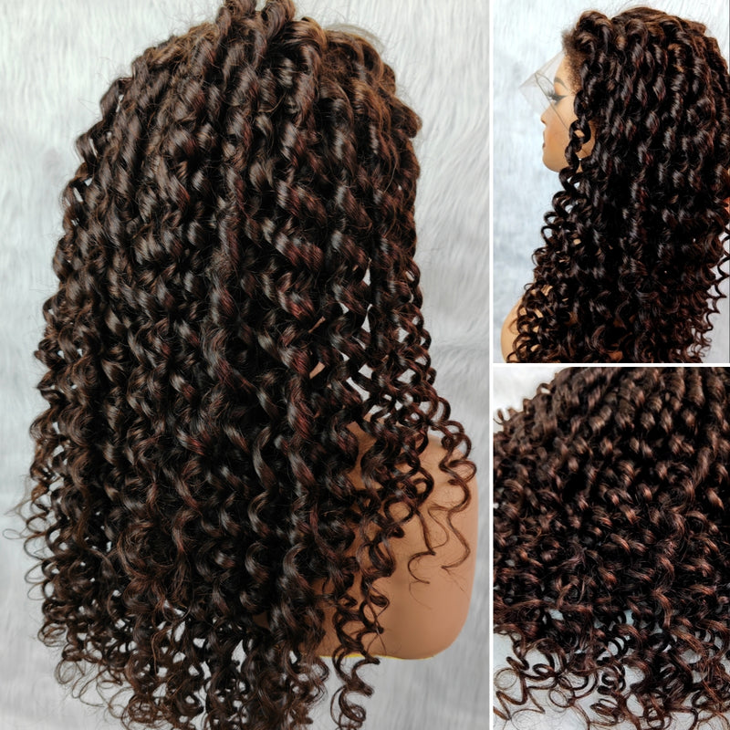 Bye~Bye~KNOTS HD Lace 13x6 Fitted Cap Ear Tap Brown Color 4C Edge Wig - Spanish Bouncy Curl