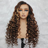 360 HD LACE FRONT Highlight Color WIG WITH Invisible Strap - Kinky Loose Wander Curl