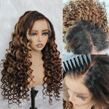 360 HD LACE FRONT Highlight Color WIG WITH Invisible Strap - Kinky Loose Wander Curl