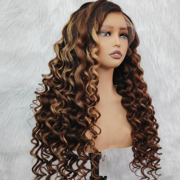 360 HD LACE FRONT Highlight Color WIG WITH Invisible Strap - Kinky Loose Wander Curl