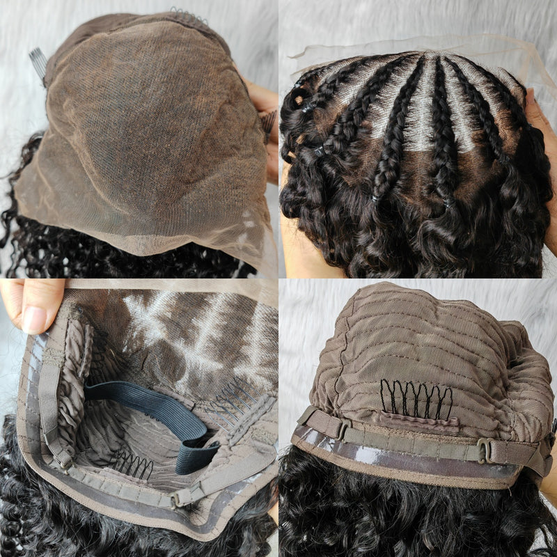 9x6 Transparent Lace Braided Human Hair Wig - Curly/ Water Wave