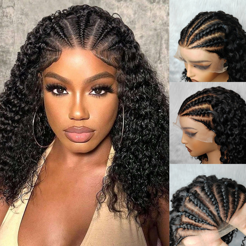 9x6 Transparent Lace Braided Human Hair Wig - Curly/ Water Wave