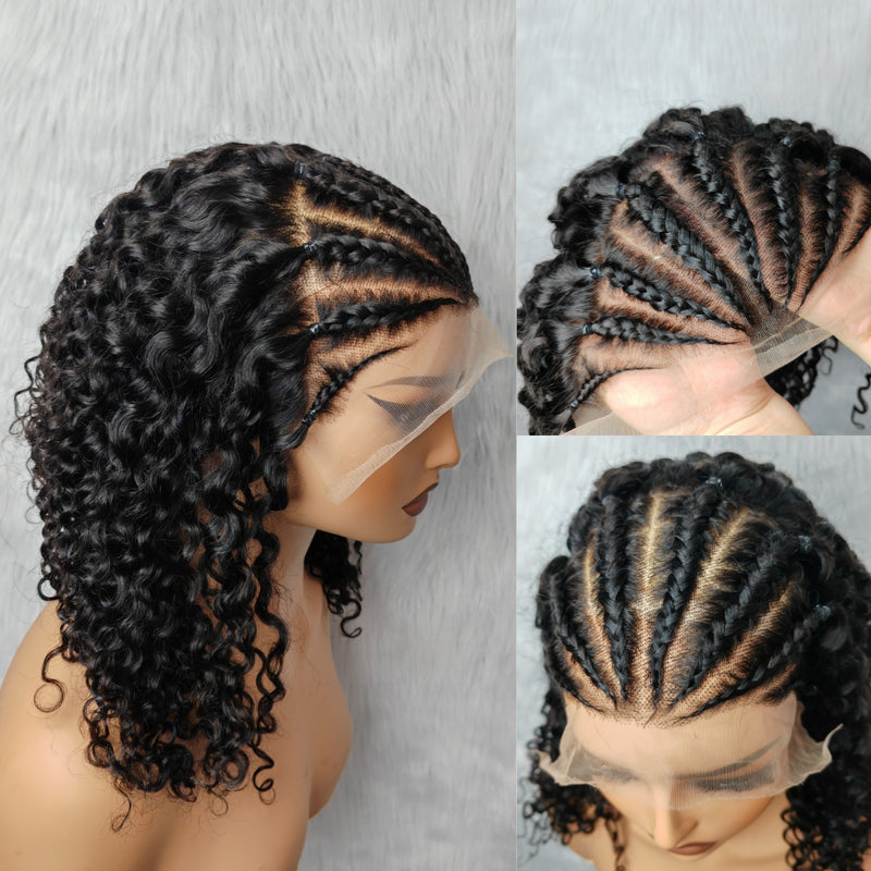 9x6 Transparent Lace Braided Human Hair Wig - Curly/ Water Wave