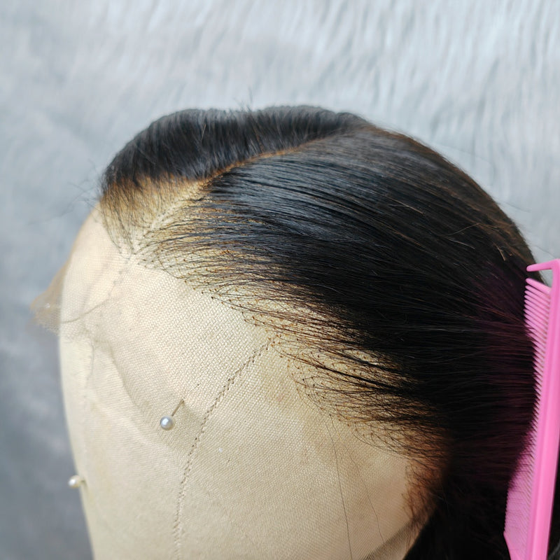 【Solo-Piece】"BYEBYE KNOTS" 13x6 Full Frontal HD Lace Upgraded Preplucked 14inch 130%Wig - Light Yaki Straight