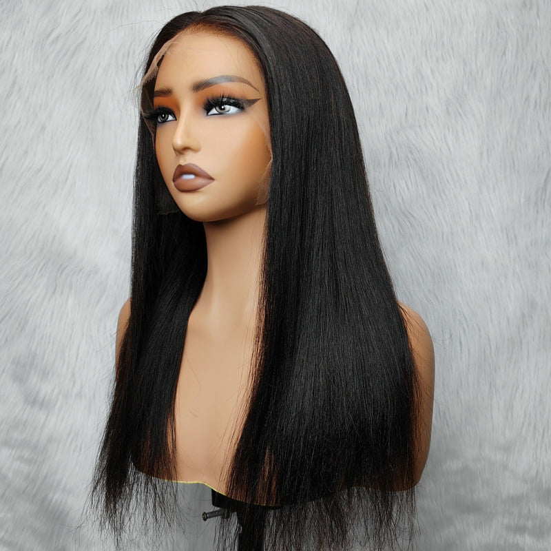 【Solo-Piece】"BYEBYE KNOTS" 13x6 Full Frontal HD Lace Upgraded Preplucked 14inch 130%Wig - Light Yaki Straight