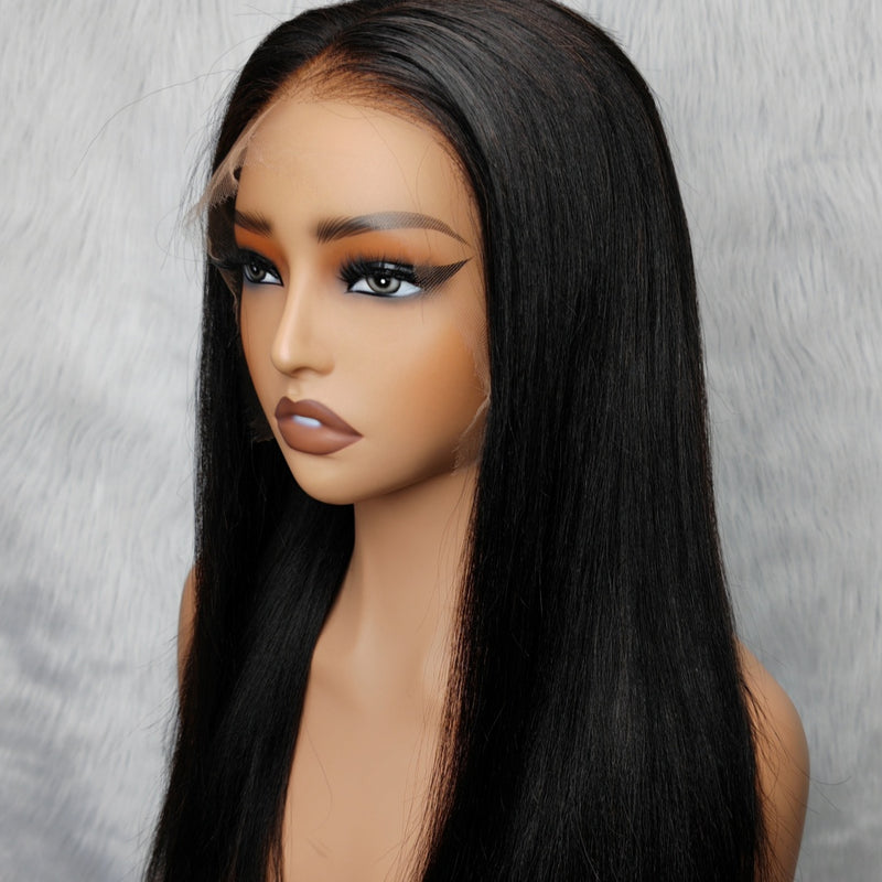 【Solo-Piece】"BYEBYE KNOTS" 13x6 Full Frontal HD Lace Upgraded Preplucked 14inch 130%Wig - Light Yaki Straight