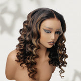 Bye~Bye~KNOTS HD Lace 13x6 Fitted Cap Ear Tap Highlight Color Wig - Kinky Loose Wavy