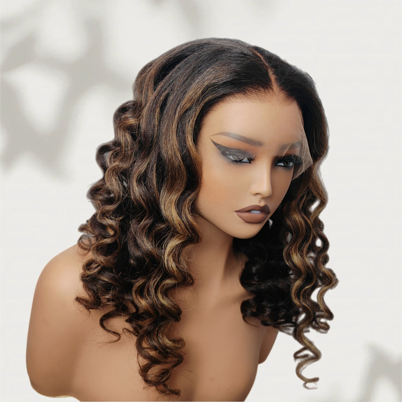 Bye~Bye~KNOTS HD Lace 13x6 Fitted Cap Ear Tap Highlight Color Wig - Kinky Loose Wavy