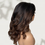 【Upgraded】PreCut 4-Line Invisible Strap 360 HD Lace Ombre Brown Color Wig - Yaki Wave