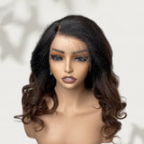【Upgraded】PreCut 4-Line Invisible Strap 360 HD Lace Ombre Brown Color Wig - Yaki Wave
