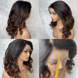 【Upgraded】PreCut 4-Line Invisible Strap 360 HD Lace Ombre Brown Color Wig - Yaki Wave