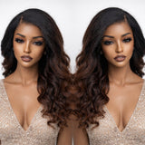 【Upgraded】PreCut 4-Line Invisible Strap 360 HD Lace Ombre Brown Color Wig - Yaki Wave