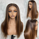 HD Lace 13x6 Fitted Cap Ear Tap Highlight Ombre Color Wig - Layered Straight