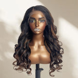 "3D DOME CAP" 9x6 HD Lace Upgraded Hairline C-shape Ear Highlight Color Wig with Drawstring - Yaki Wave