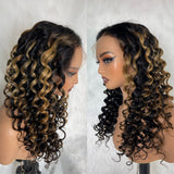 HD Lace 13x6 Fitted Cap Ear Tap Highlight Color Wig - Bouncy Loose Wave