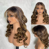 【Solo-Piece】13x6 Transparent Lace 18inch 250% Highlight Wig - Body Wavy with Bang