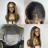 【Solo-Piece】Remy Hair High Quality 13x6 Full Frontal Wig 16inch 130% Highlight Color - Yaki Straight