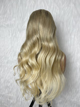 【Solo-Piece】9x6 PreCut HD Lace 20inch 250% density Ash Blonde Ombre Color Drawstring Wig - Body Wave Wavy