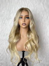 【Solo-Piece】9x6 PreCut HD Lace 20inch 250% density Ash Blonde Ombre Color Drawstring Wig - Body Wave Wavy