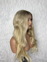 【Solo-Piece】9x6 PreCut HD Lace 20inch 250% density Ash Blonde Ombre Color Drawstring Wig - Body Wave Wavy