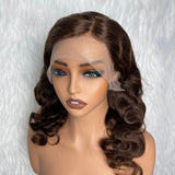 【Solo-Piece】13x6 Transparent Lace Preplucked 18inch 150% Brown Color Wig - Body Wave