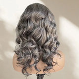 5x5/13x4 Transparent Lace Front Pre-plucked Salt and Pepper Gray Color Wig - Body Wave Wavy