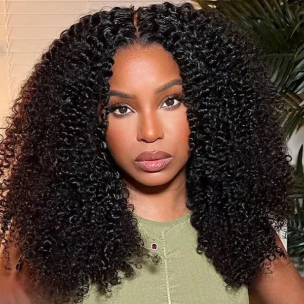 WHOLE LACE NO MESH HD LACE HUMAN HAIR WIG WITH  Invisible Strap - Kinky Curly