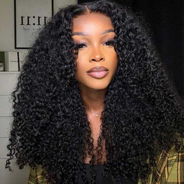WHOLE LACE NO MESH HD LACE HUMAN HAIR WIG WITH  Invisible Strap - Kinky Curly
