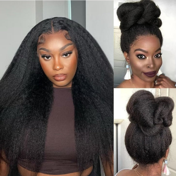 360 Transparent Lace Pre-plucked Hairline 250% Density Wig with Invisible Strap - Kinky Straight
