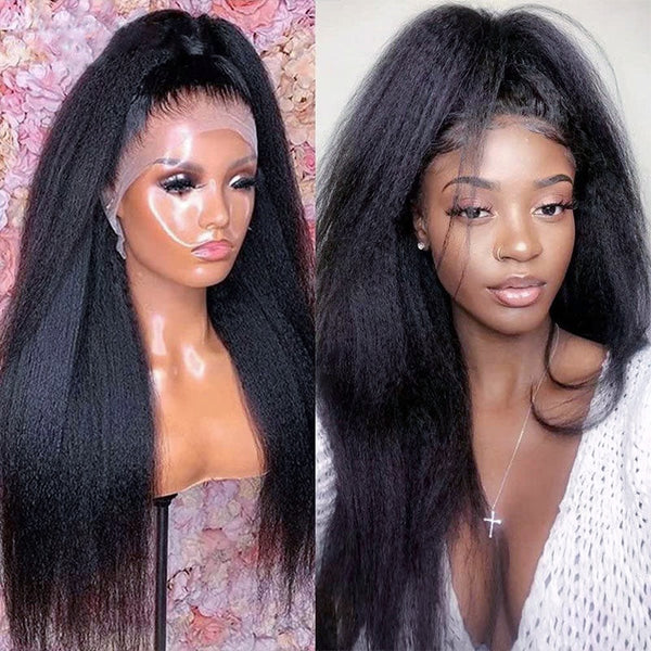 4x4/13x4/13x6/Full Frontal/360/Full Lace Transparent Lace Jet Black 1# Color Wig - Kinky Straight