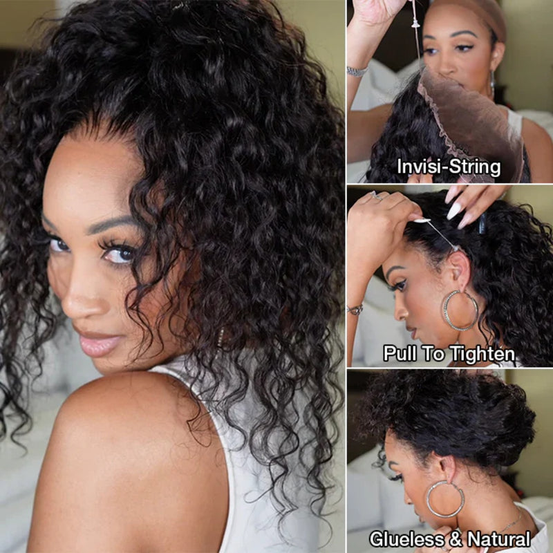 WHOLE LACE NO MESH HD LACE HUMAN HAIR WIG WITH  Invisible Strap - Loose Wave