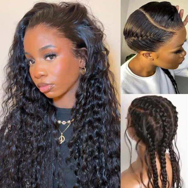 WHOLE LACE NO MESH HD LACE HUMAN HAIR WIG WITH TRANSPARENT DRAWSTRING - Loose Wave