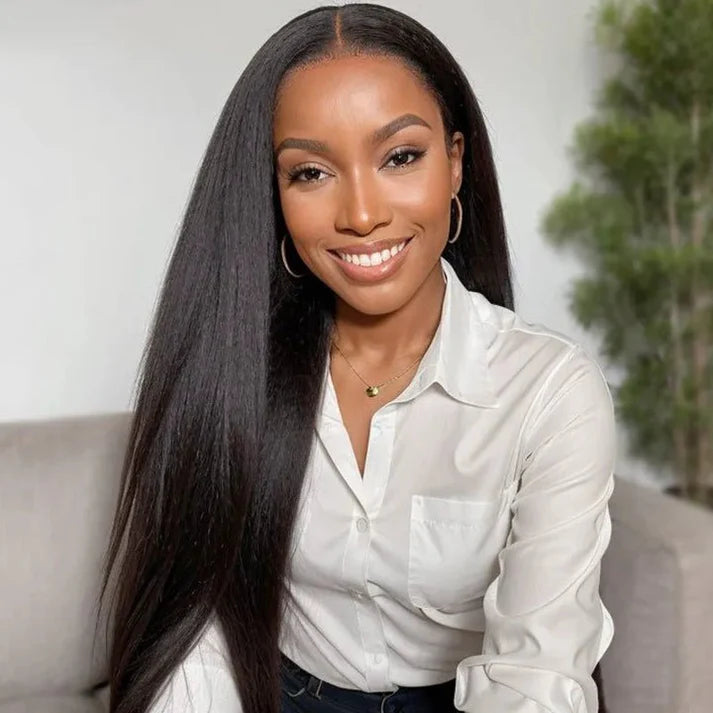 Half Price /// 13x4 Transparent Lace Front Preplucked Hairline Human Hair Wig - Yaki Straight