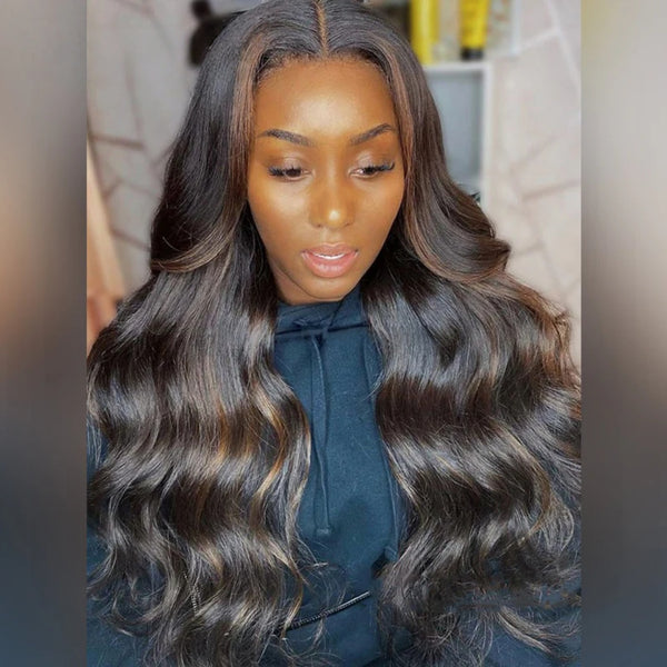 Bye~Bye~KNOTS HD Lace 13x6 Fitted Cap Ear Tap Highlight Color Wig - Body Wave Wavy