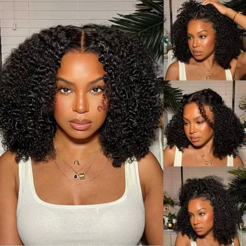 WHOLE LACE NO MESH HD LACE HUMAN HAIR WIG WITH  Invisible Strap - Kinky Curly
