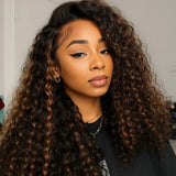 【3 IN 1 Half Wig】 Flip Over Half Wig with Drawcord Wear & Go Glueless Highlight Wig - Bouncy Deep Wave
